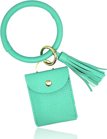 Amazon Gemrich 革製リングホルダー付 カードケース パスケース 定期入れ カラビナ タッセル付 レディース グリーン キーホルダー チェーン