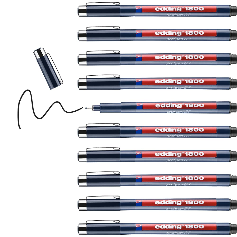 edding 1800 profipen 0.7mm - black - precision fineliner for writing and precise sketching - 10 Pack
