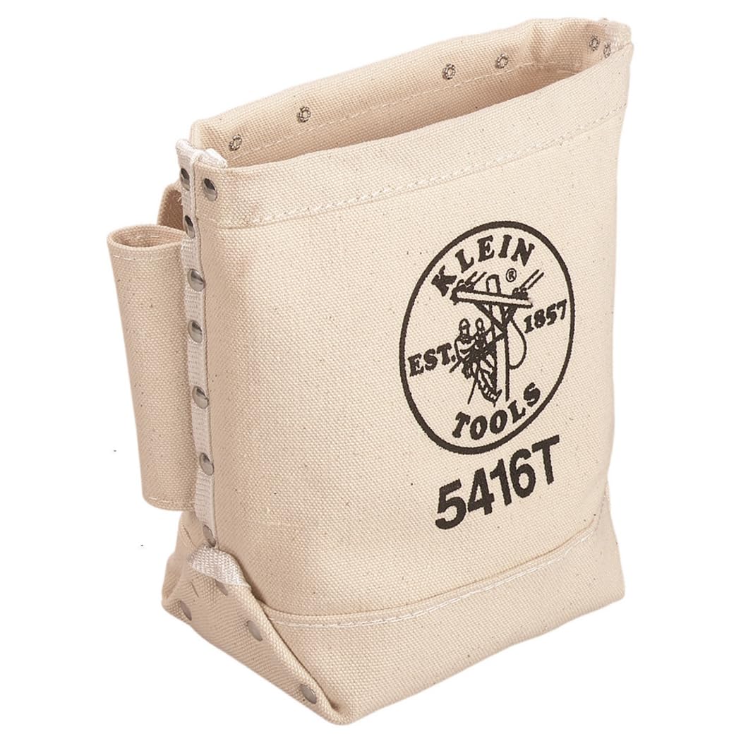 Canvas Bolt Bag, Small Bag for Bolt Storage with Bull Pin Loops, Belt Tunnel Loop Connection, Klein Tools 5416T