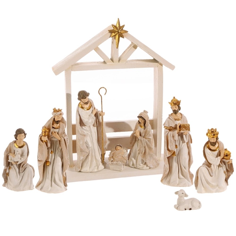 Elegant Gold and Cream Christmas Nativity Set with Wise Men, Holy