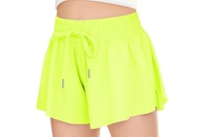 RISSCAN Girls Athletic Flowy Shorts with Pocket - 2 in 1 Butterfly Shorts for Teen Girls Youth Running Sports Spandex