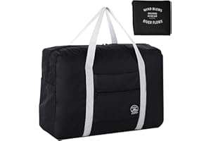 INVODA Travel Bag Carry on Luggage Foldable Duffel Bag Sports Gym Bag Weekender Overnight Bag Water Resistant Nylon Travel Duffel for Men Women (Black)