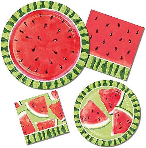 Watermelon Summer Picnic Party Supply Pack! Bundle Includes Paper Plates &amp; Napkins for 8 Guests