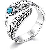 Sterling Silver Turquoise Feather Ring Earrings Women Men Feather Adjustable Ring Vintage Style Western Jewelry Gifts