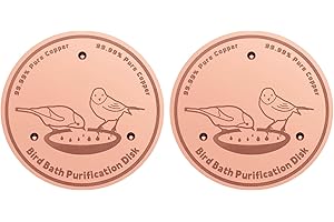 Uni-J 99.99% Pure Copper Bird Bath Purification Disk, Copper Disc inhibiting Algae buildup - Fits All Outdoor Bird Bath Bowls - 2Pcs