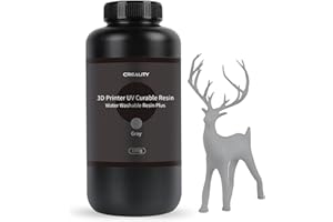 Creality Water Washable Resin, 1KG High Precision 3D Printer Resin with Low Viscosity, LCD UV-Curing Resin 405nm Standard Photopolymer Resin for LCD 3D Printing (Grey)