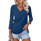 Minetom Women's V Neck 3/4 Sleeve Tops Casual Shirts Basic Summer Tees