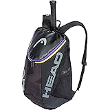HEAD Tour Team Tennis Backpack 2 Racquet Carrying Bag w/Padded Shoulder Straps & Shoe Compartment - Black/Purple