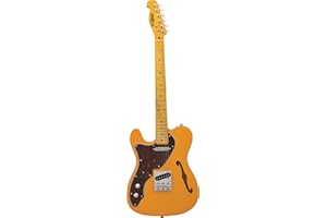 CNZ Audio Thinline TL Electric Guitar - Left Handed - Butterscotch Blonde Finish, Semi-Hollow Body, Amber Maple Gloss Neck and Fingerboard