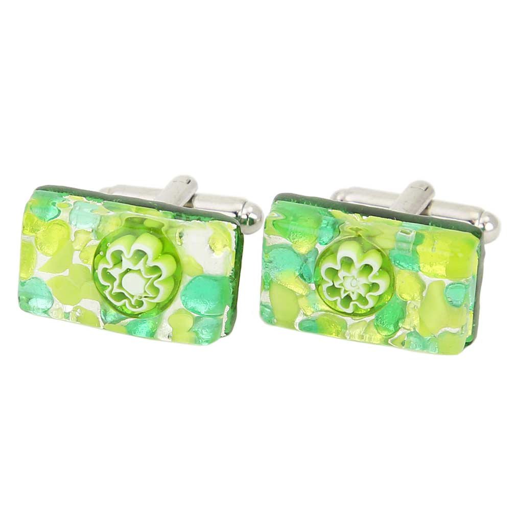 Glass Of Venice Murano Glass Venetian Classic Rectangular Cufflinks - Green Silver