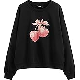 CIDER Cherry Sweatshirt for Women Cute Sweatshirts Long Sleeve Crew Neck Graphic Pullover Y2K Tops Trendy Fall Outfits