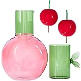 ban.do Glass Cherry Shaped Carafe Bundle with 3D Cherry Shaped Decorative Wall Hooks