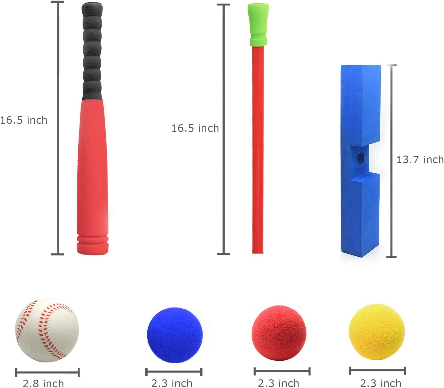 CeleMoon 16-Inch Kids Soft Foam T-Ball Baseball Set Toy, 8 Different Colored Balls, Carry/Organize Bag Included, for Kids Over 1 Years Old (Red): Sports & Outdoors