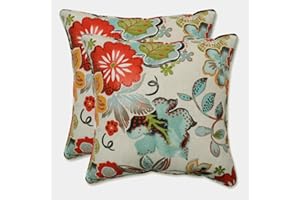 Pillow Perfect Bright Floral Indoor/Outdoor Accent Throw Pillow, Plush Fill, Weather, and Fade Resistant, Throw - 16.5" x 16.5", Ivory Alastriste, 2 Count