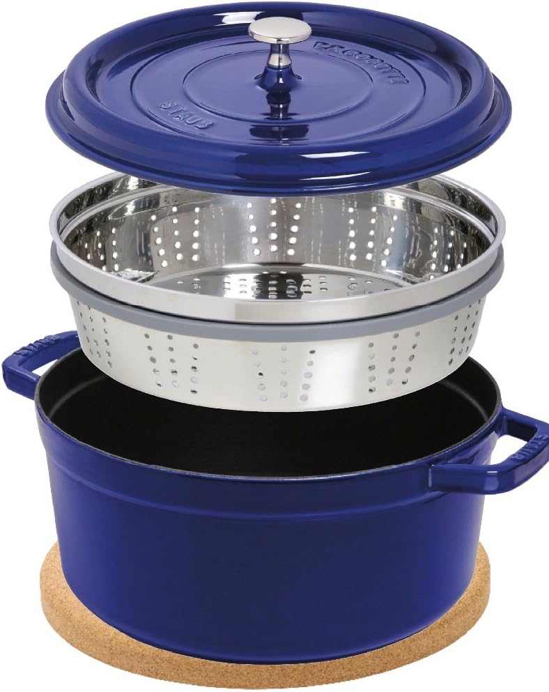 Staub Cocotte/Cocotte Rond avec panier vapeur 26 cm, 5 L, induction, avec mattschwarzer Fonte de
