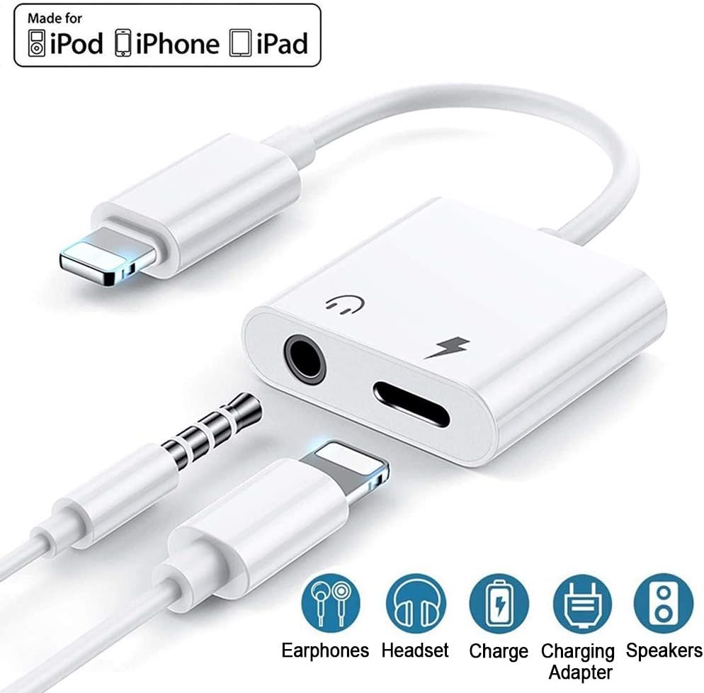 Headphone Adapter for iPhone Charger 2 in 1 Lightning to 3.5mm Headphone Audio & Charger for 