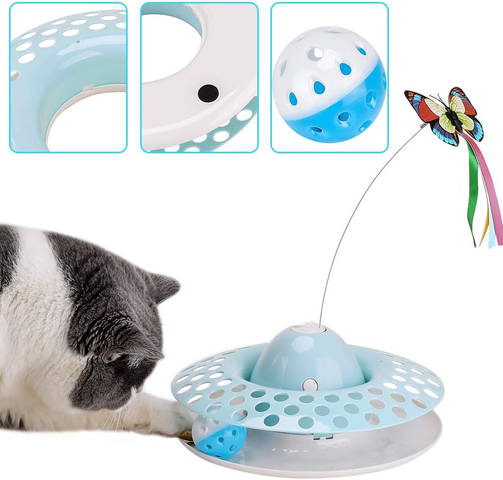 Cat Toys - Funny Automatic Electric Rotating Butterfly & Ball Exercise Kitten Toy, Interactive Cat Teaser Toys for Indoor Cats (Feather Toys) : Pet Supplies
