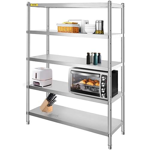 VBENLEM Stainless Steel Shelves 48x18.5 Inch 5 Tier Adjustable Shelf