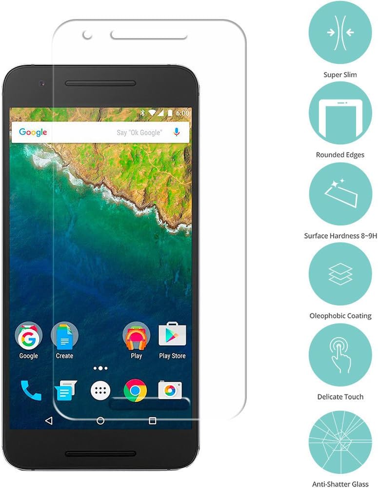 Iace(tm) Premium Real Tempered Glass Screen Protector Shatter Proof for (Huawei Nexus 6P)