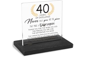 FOUGSTA 40 Years Work Anniversary Desk Decor Gifts for Employee, 40th Grade Promotion Gifts for Coworker,Modern Transparent Acrylic Desk Plaque with Inspirational Quotes, 10 x 10 x 1.5 cm,XXY112