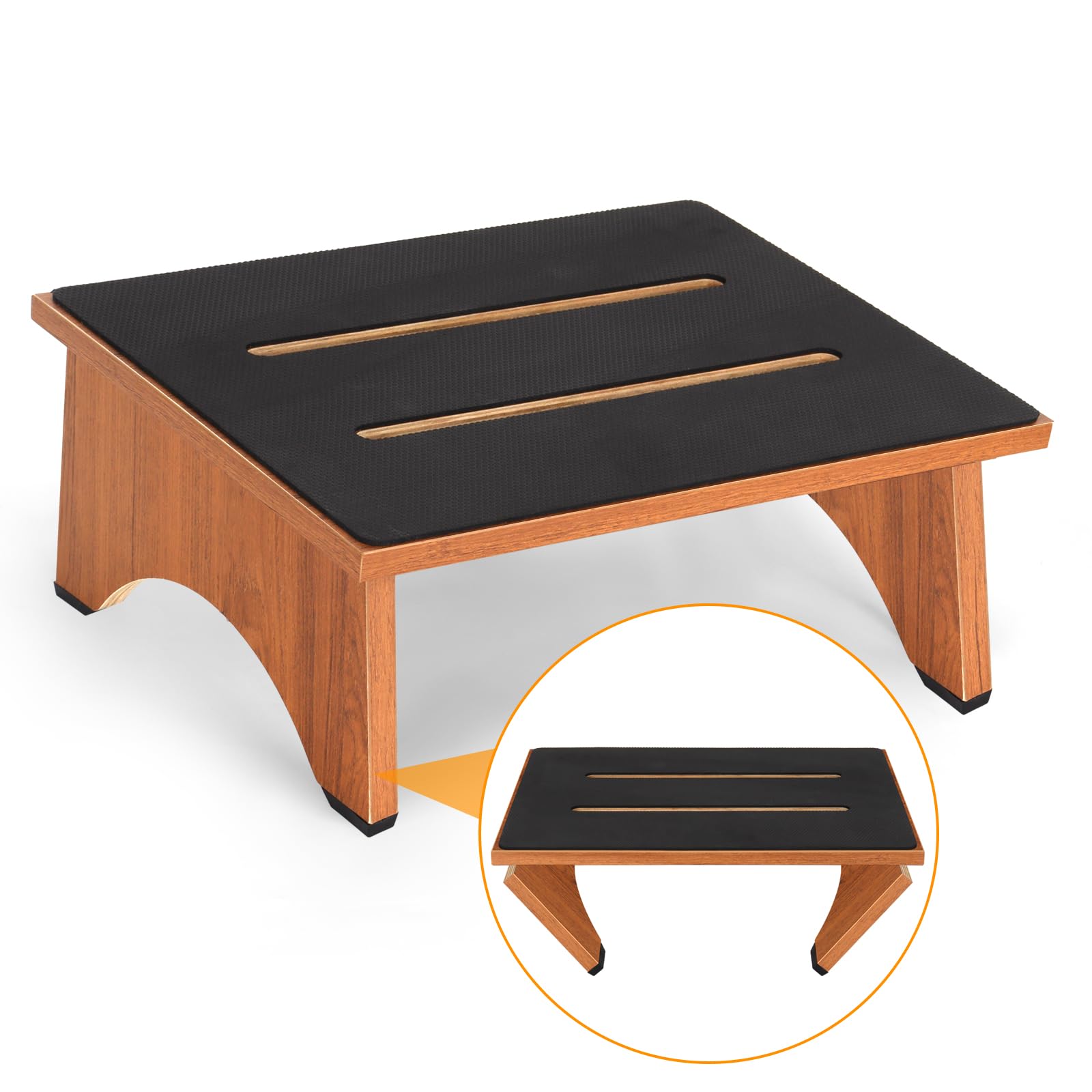 Foldable One Step Stools for Adults with Non-Slip Rubber Stepping Surface, Indoor/Outdoor Wooden Step Stools, 450lbs Carrying Capacity, Suitable for Kitchen, Bathroom, Bedroom etc(Walnut, 14CM)