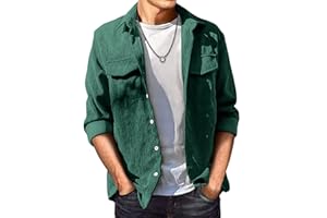 JMIERR Men's Corduroy Button Down Shirts Casual Long Sleeve Shacket Jacket with Flap Pockets
