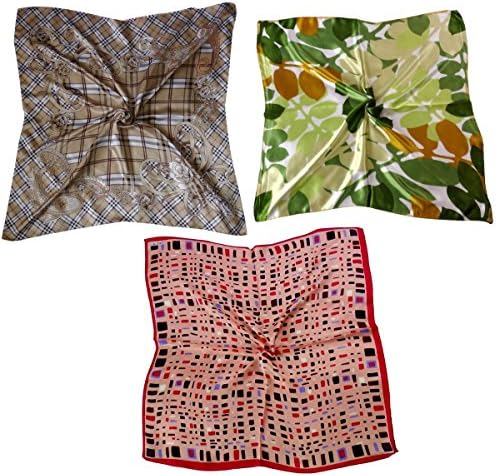 3 Scarves - Silk-like (2 Sizes) Square Fashion Scarf - Golden Girl Set