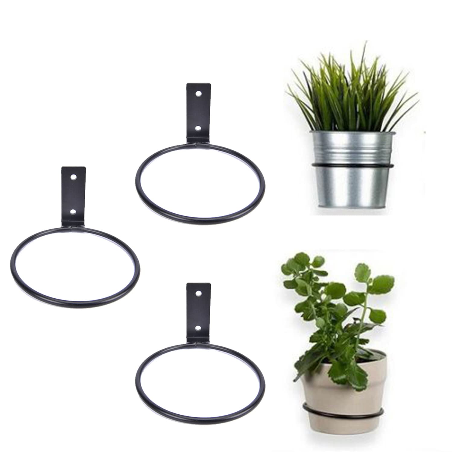 LIKEUDO 3Pcs 8 Inch Plant Flower Pot Wall Mounted Ring Holder Garden Hanging Plant Stand Basket Bracket Black