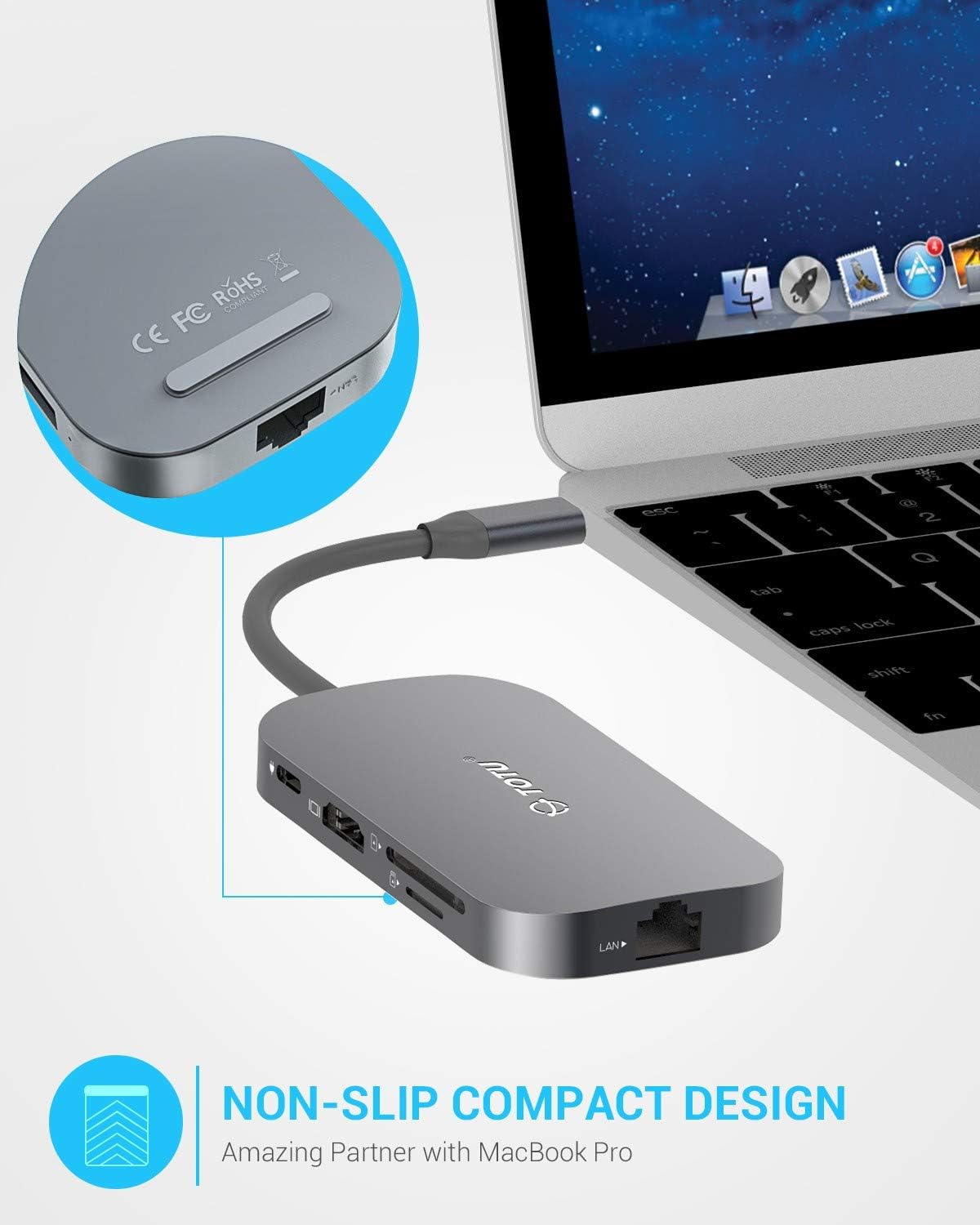 TOTU USB C Hub,9-In-1 Type C Hub with Ethernet Port, 4K USB C to HDMI, 2 USB 3.0 Ports, 1 USB 2.0 Port, SD/TF Card Reader, USB-C Power Delivery, Portable for Mac Pro and Other Type C Laptops (Silver): Computers & Accessories