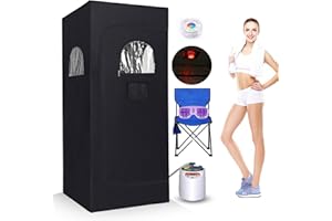 LINEGO Sauna, Portable Sauna, Sauna Box, Steam Sauna Tent for Home Spa,Large Space Personal Home Sauna Tent Full Body with 3L 1100w Steaamer,Chair,Foot Massager,Remote Control & RGB LED Light (Black)