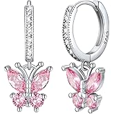 SILVERCUTE 925 Sterling Silver Butterfly Earrings - Hypoallergenic Birthstone Earrings for Women, Butterfly Dangle Earring,Dainty Birthday Gifts for Women/Her