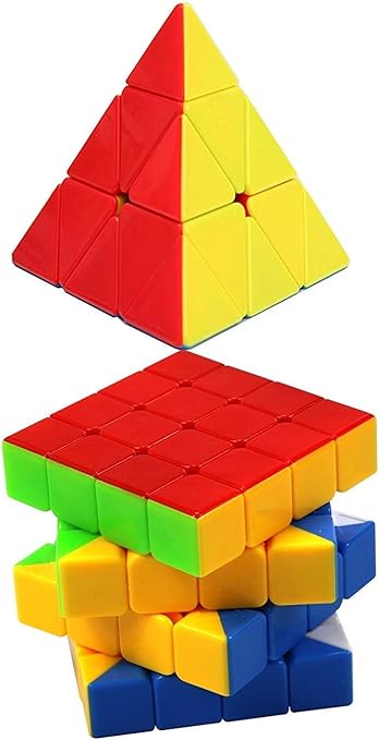 Assemble 4x4 Speed Cube Stickerless Magic Cube Puzzle Brain Teasers & Smooth Pyramix Magic Cube Stickless Puzzle Cube Colourful (Pyraminx)