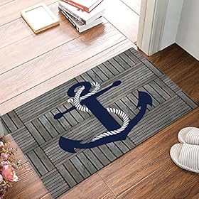 FunkyHome Nautical Anchor Custom Door Mat, Vintage Wood Rustic Indoor Outdoor Non-Slip Rubber Entrance Rugs for Bathroom… 61FJxSKojqL