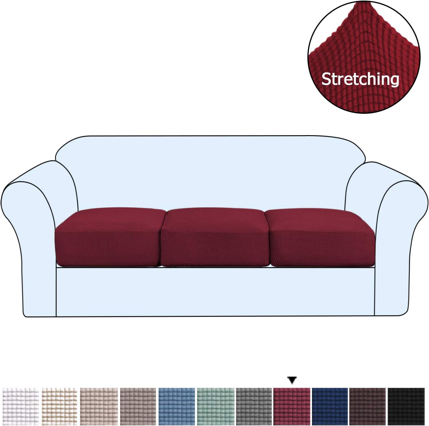 H.Versailtex High Stretch Sofa Cushion Cover Set of 3, High Stretch