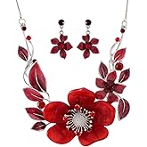 Mycitta Chunky Statement Jewelry Set Vintage Retro Leaf Flower Floral Geometric Bohemian Boho Bib Necklace Earring Set Fashion Costume Jewelry for Women Girls Wedding Party Prom Unique Gift