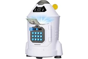 GONINO Kids Safe, Electronic Piggy Bank for Boys Girls, ATM Money Saving Box Toy 2025 with Password & Face ID Simulation, Christmas Birthday Gifts for 4 5 6 7 8 9 10 Year Old, Rocket Space Coin Cash Can