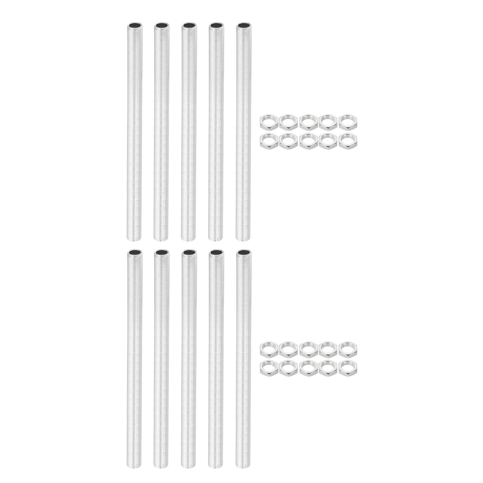 PATIKIL M12 Thread 220mm/8.7" Lamp Pipe Kit with Lock Nuts, 10 Set All Thread Rods Fasteners Hardware for Chandelier Ceiling Light DIY, Zinc Plating — image 1