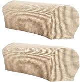 LINGXIYA Stretch Plush Armrest Covers, Spandex Armrest Slipcovers, Set of 2 | For Chairs/Sofas Couch Furniture Recliner,Khaki