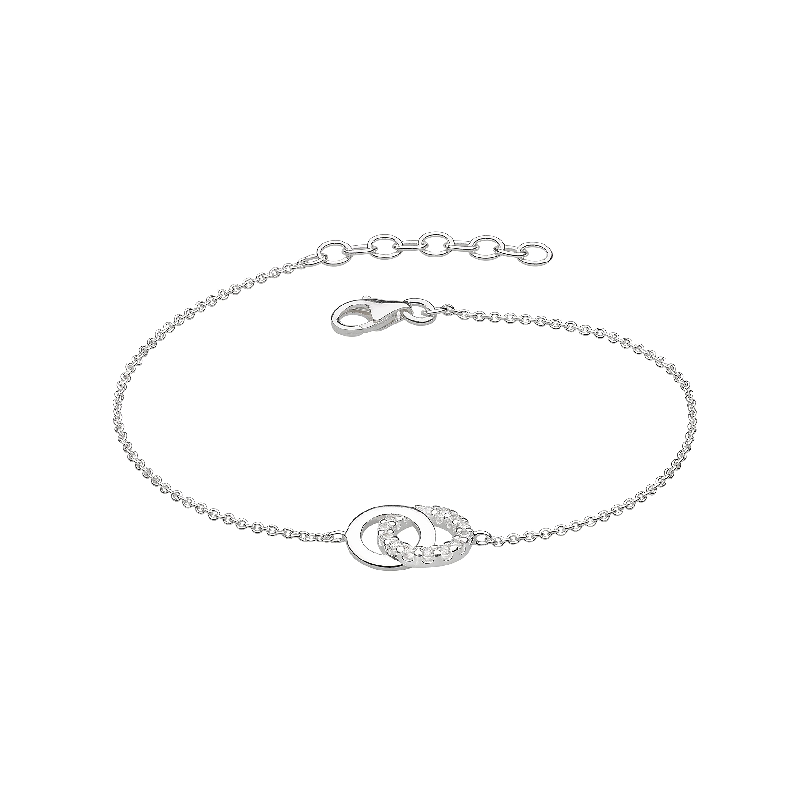 Dew Sterling Silver and Cubic Zirconia Double Circle Bracelet of Length 16.5-19.1cm 7819CZ