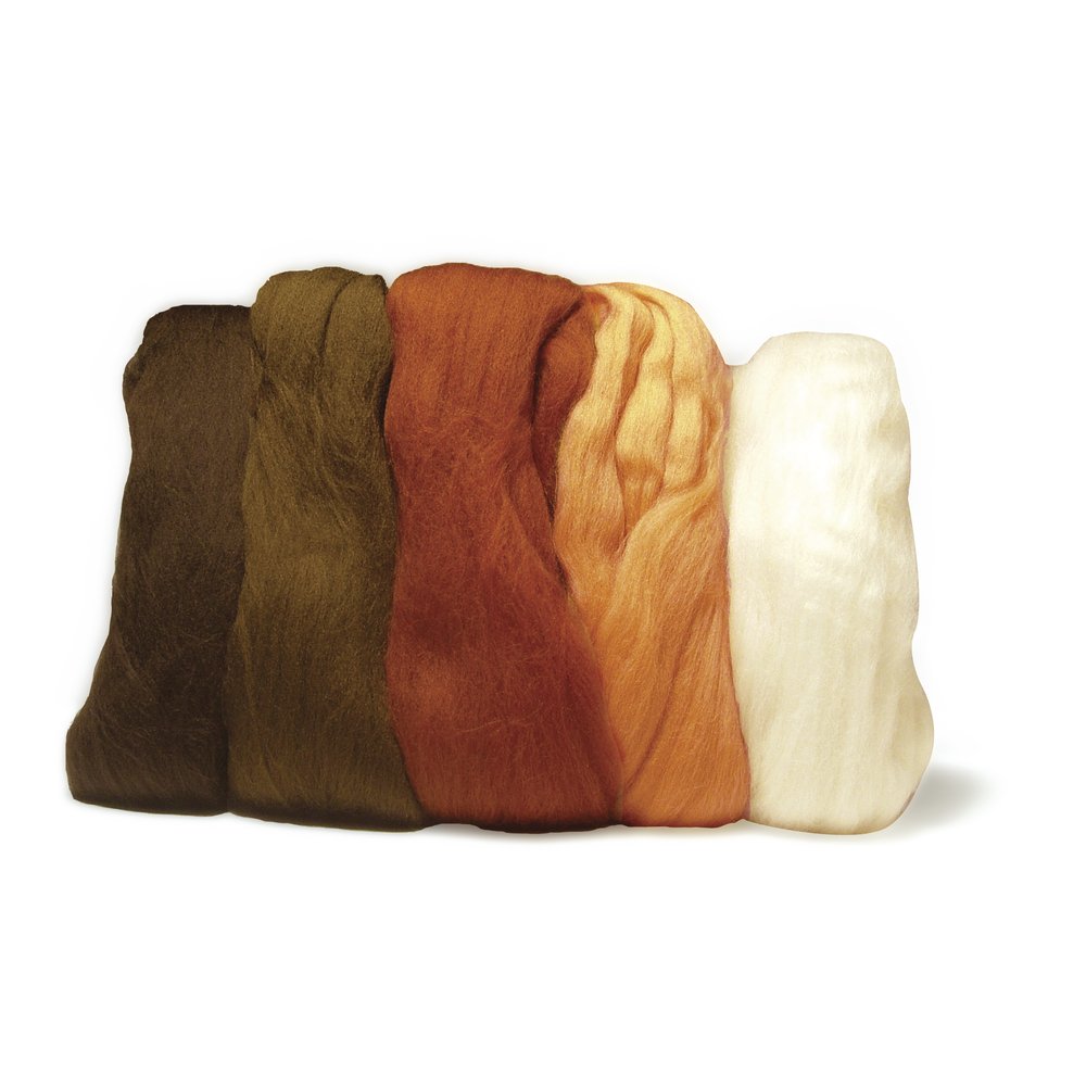 Rayher Set of 5 Super Soft Merino Tops for Felting, Coloured Roving for Needle Felting, 10g each, 100% Merino Wool, 18mic, 5365400
