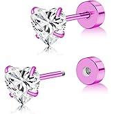 BLISI Titanium Flat Back Earrings, CZ Stud Earrings for Women | Cartilage Earring with Screw on Earring Back | Hypoallergenic Helix Piercing Jewelry | Dainty Earrings 3mm/4mm/5mm Tragus Stud