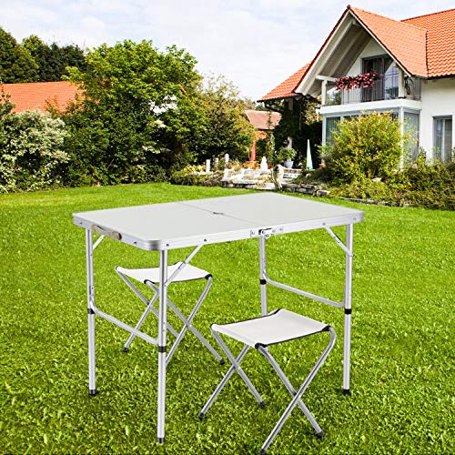 Sunkorto 2Person Folding Picnic Table with 2 Stools, 3 Feet Aluminum