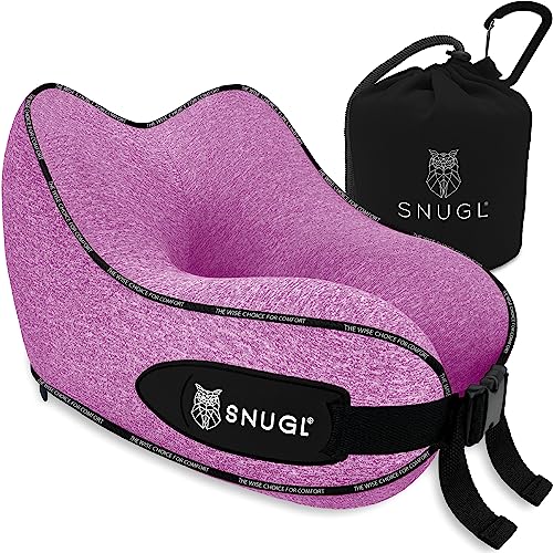 SNUGL Travel Pillow – Memory Foam Neck Pillow for Travel – Support Cushion for Airplane with Carry Bag & Clip - Holiday Essentials for Kids (Lilac Purple - Kids)