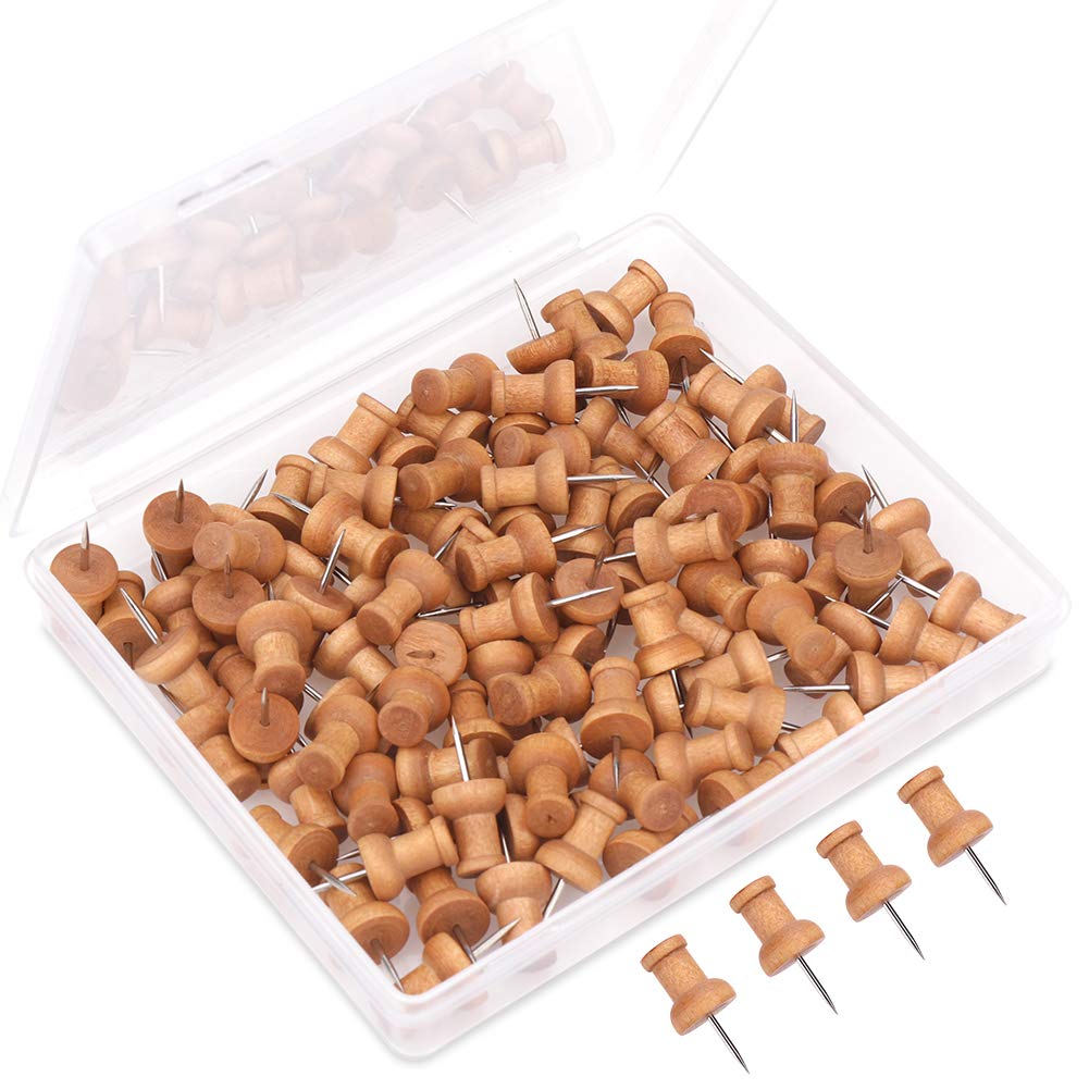 H&S 100pcs Wooden Push Pins & Thumb Tacks for Cork Boards, Noticeboards, Drawing Pins - Push Pins for Cork Board