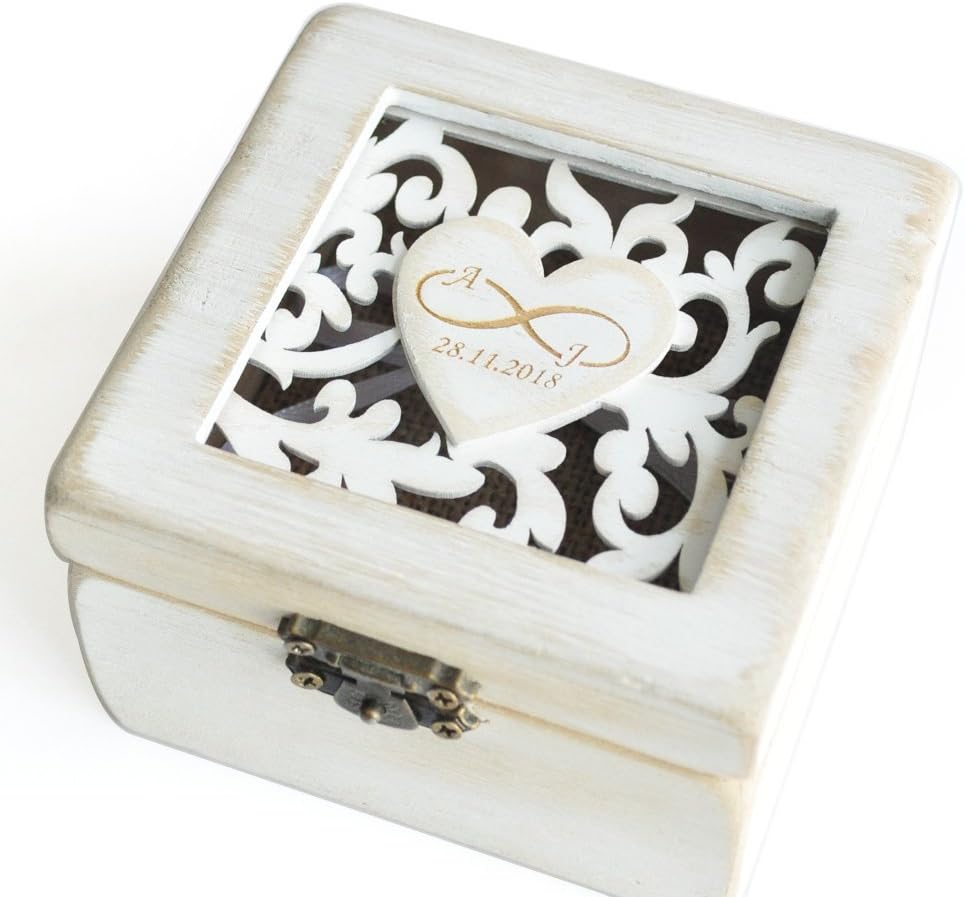 Vintage Wedding Ring Box Custom Wood Wedding Ring Pillow Rustic White Wedding Ring Bearer Box