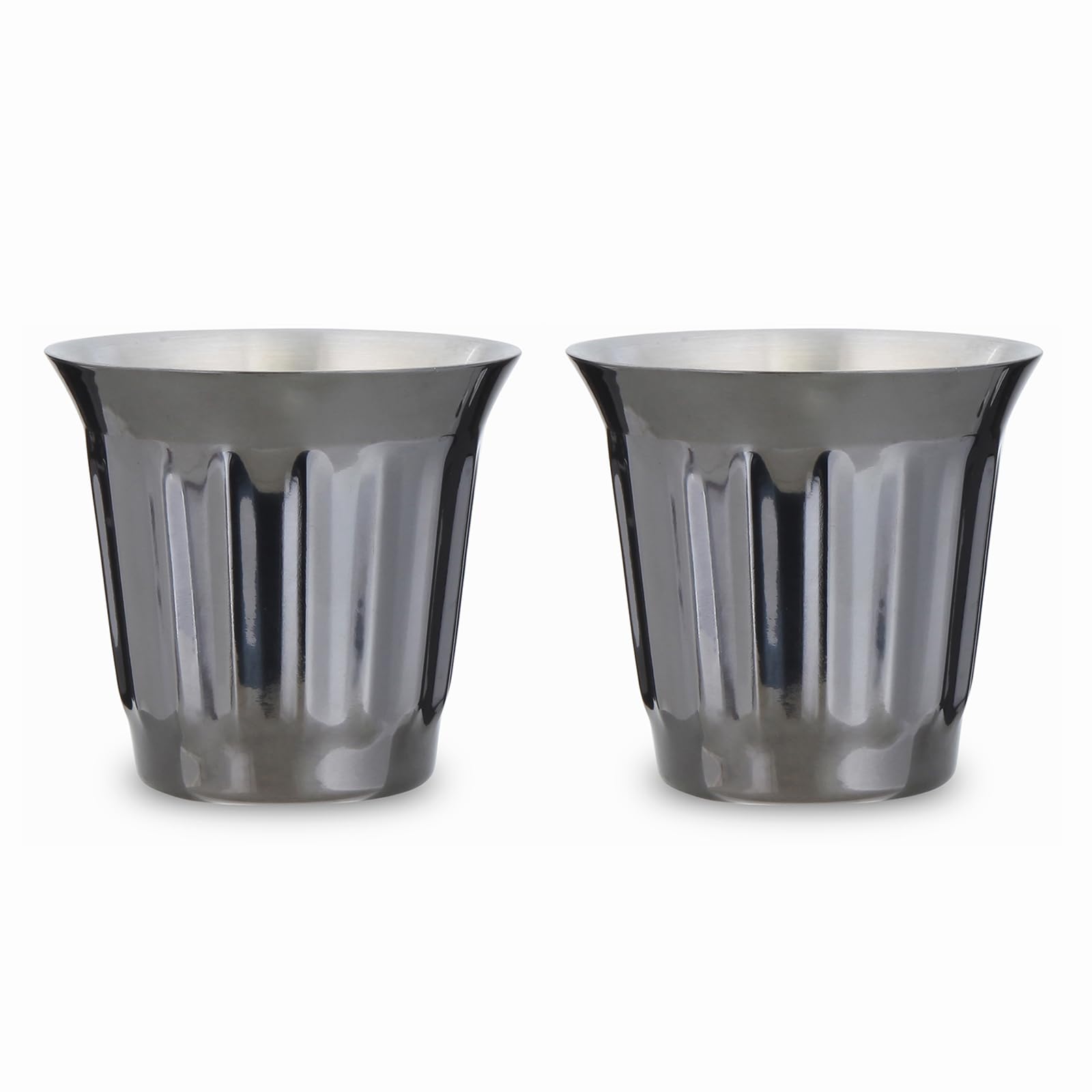 Easyworkz Stainless Steel Double-Wall Espresso Cups Set of 2, Vertical Stripe Design,150ml, Gunmetal — image 1