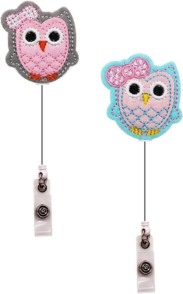 Badge Reel - VOTENVO 24" Retractable Handmade Cloth Badge Holder - Cute Cartoon Owl Baby Cloth Art Badge Holder Reel for ID Name Card with 360° Swivel Alligator Clip, 2 Pack (Owl Baby)