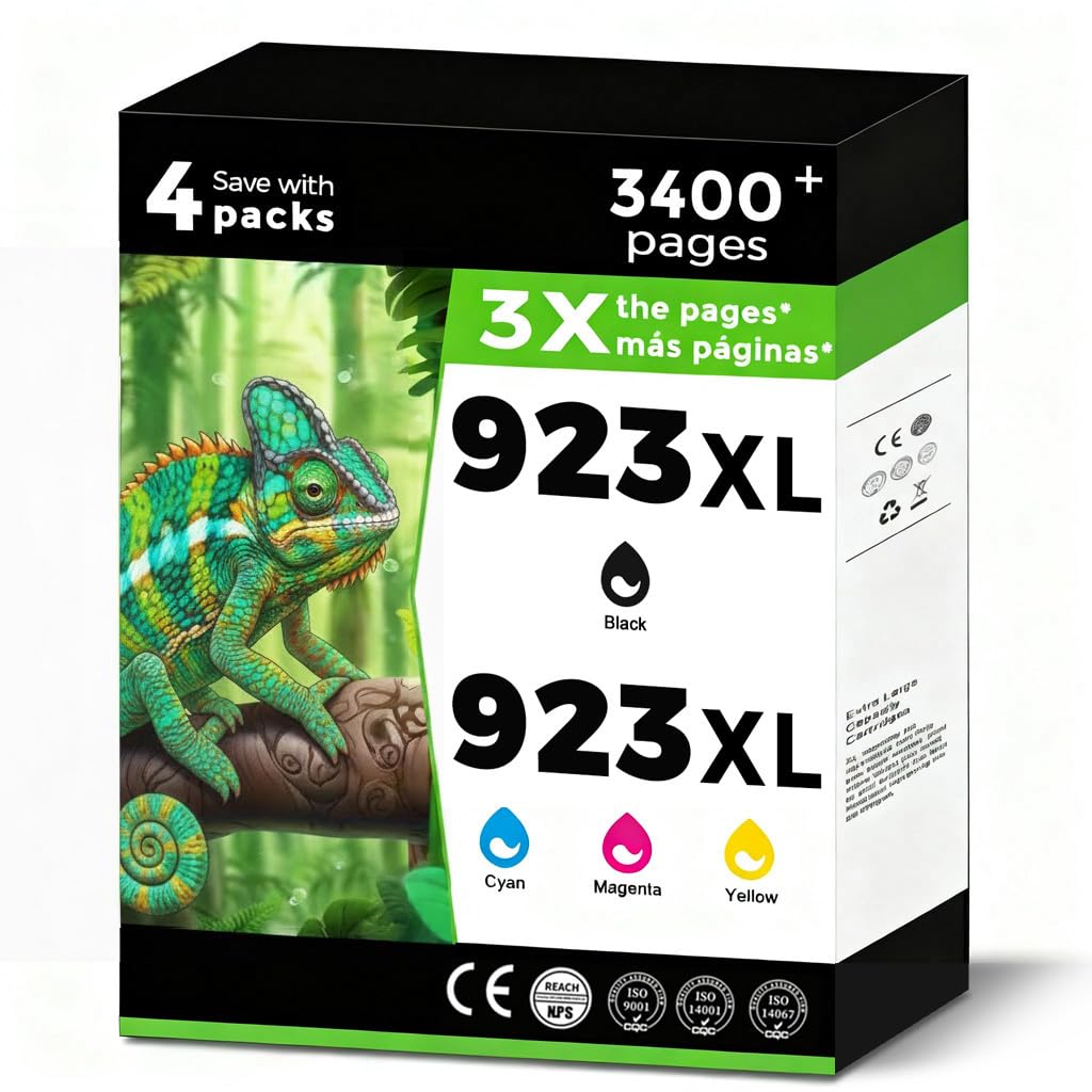 Photo 1 of 923XL (923e) Ink Cartridges Fit for HP OfficeJet Pro 8130e 8135e 8125e Printers Replacement for 923 e XL for HP923 8122e 8124 8124e 8125e 8130 8132e 8134e 8138e 8139e Black Cyan Magenta Yellow 4 Pack