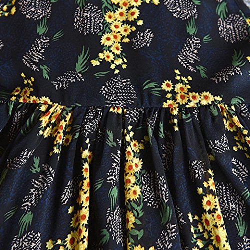 Fabal 2PCS Toddler Kids Baby Girl Outfit Clothes Chiffon Floral Vest Dress Sun Hat Set (3T, Black) - Thumbnail 4