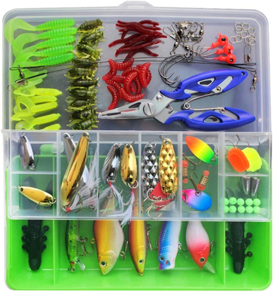 Lyu Bao 101PCS Fishing Lure Kit Lots Tackle Box Crankbaits, Spoons, Poppers, Fishing Hooks, Topwater Lures, Worms for Trout Bass Salmon